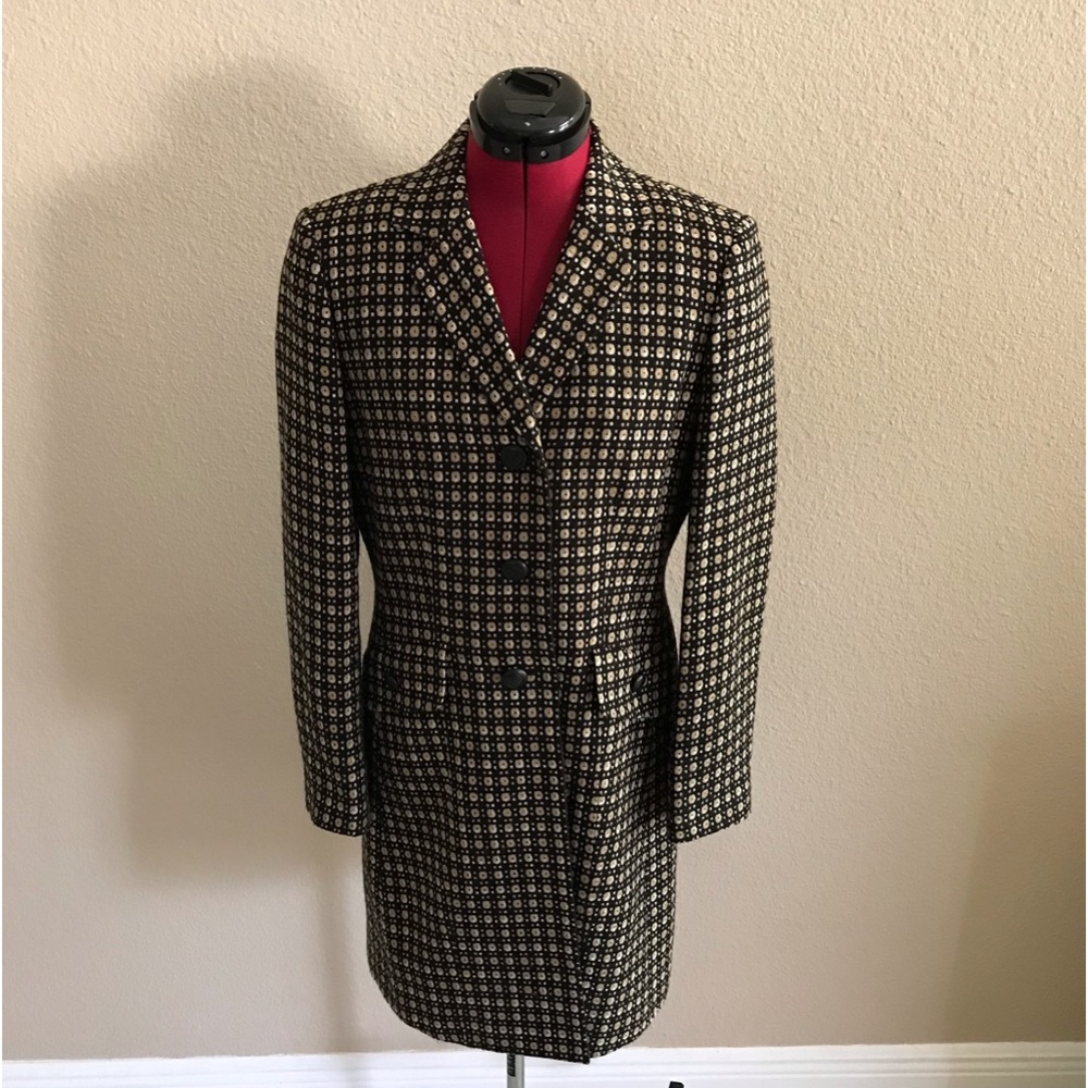 Le Suit Long-Sleeve Beige & Black Long Blazer/Jacket Size 8